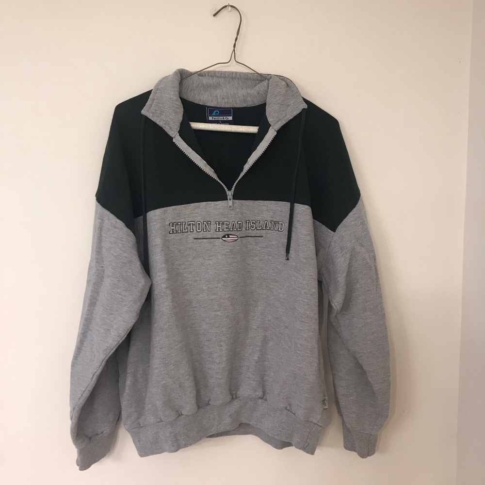 Vintage Beachy Quarter Zip Green Sweatshirt